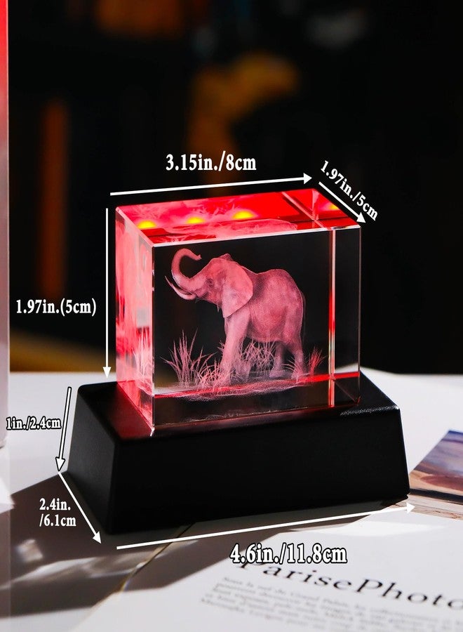 YWHL 3D Crystal Elephant Figurine With Colorful Light Base, Laser Engraved Gifts for Women Men on Christmas Birthday, Animal Collection for Home Table Decor, Clear - Image 3